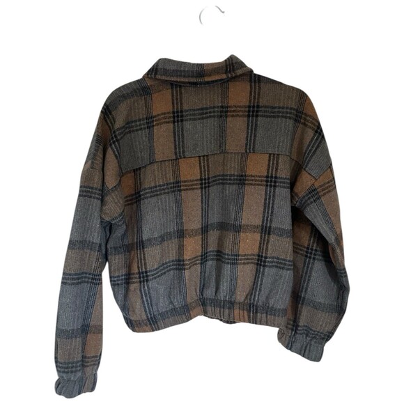 Plaid Zip-Up Cropped Bomber Jacket Size Small | Fall Shacket Aesthetic - Picture 6 of 16